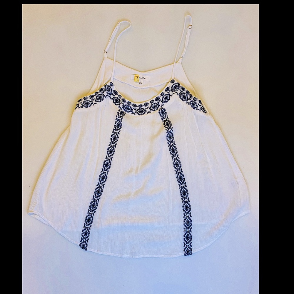 Active USA White Camisole with Navy Embroidered Trim